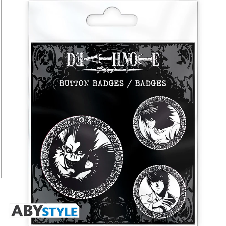 Death Note Light, L & Ryuk 3 Badge Pack