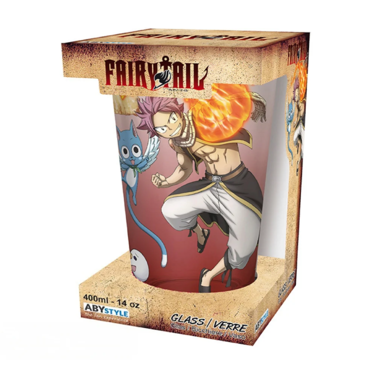 Fairy Tail Natsu Lucy Happy & Plue 400ml Glass