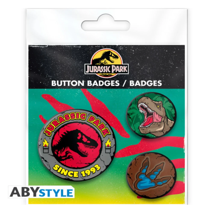Jurassic Park Logo T-Rex 3 Badge Pack