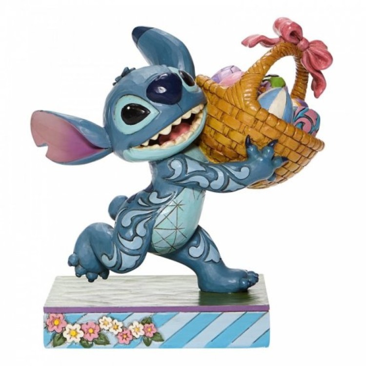 Disney Traditions Bizarre Bunny Stitch Running off with Easter Basket Figurie