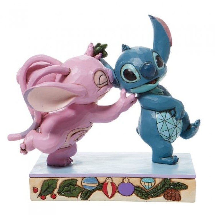 Disney Traditions Mistletoe Kiss Stitch and Angel with Mistletoe Figurine