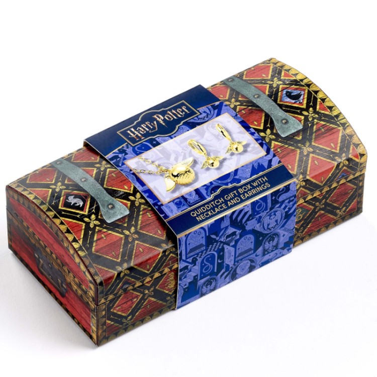 Harry Potter Quidditch Gift Box With Golden Snitch Necklace And Stud Earrings