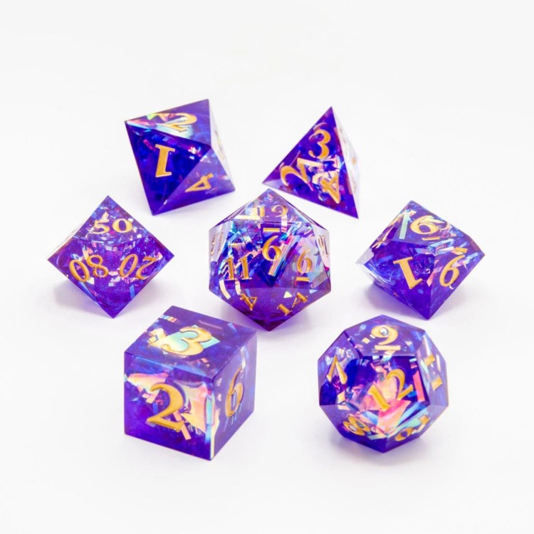 TTD Amethyst Spark Sharp Edge Resin Dice 7 Piece Set