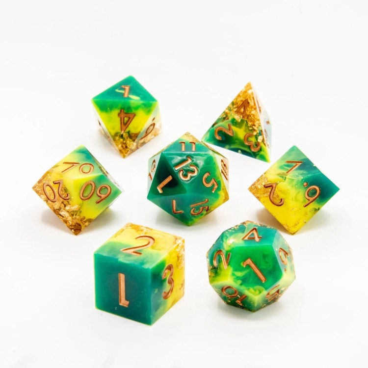 TTD Aurum Twist Sharp Edge Resin Dice 7 Piece Set