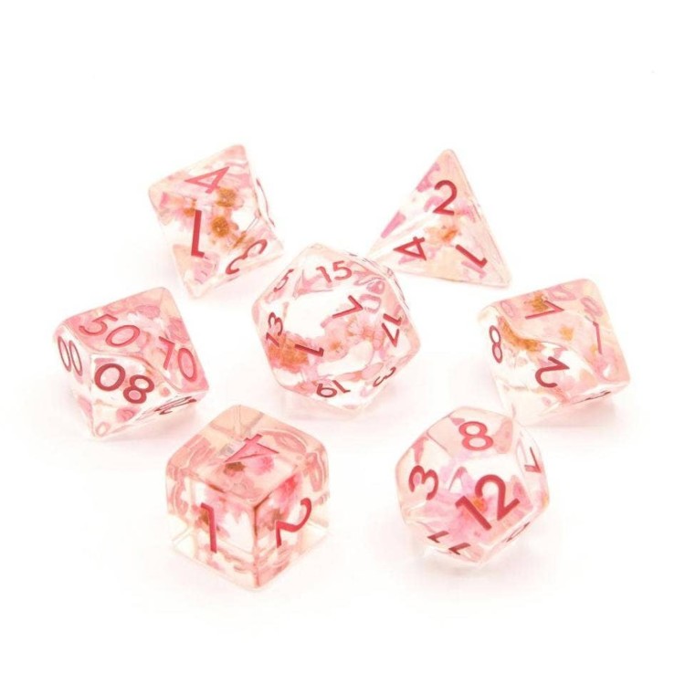 TTD Cherry Blossom Bud Resin Inclusion Dice 7 Piece Set