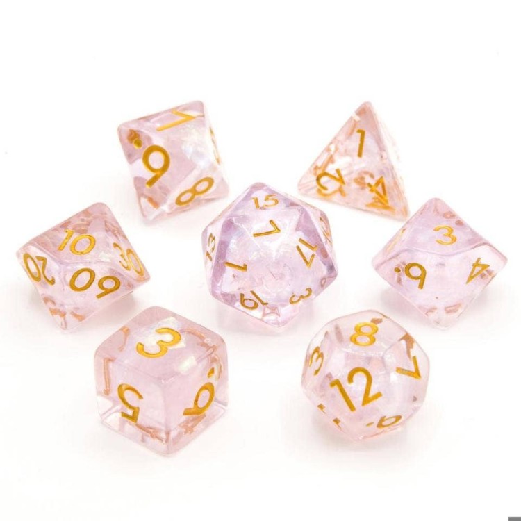 TTD Ethereal Fae Light Pink Gold Numbers Soft Edge Dice 7 Piece Set
