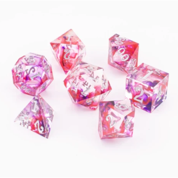 TTD Ethereal Rose Swirl Sharp Edged Dice 7 Piece Set