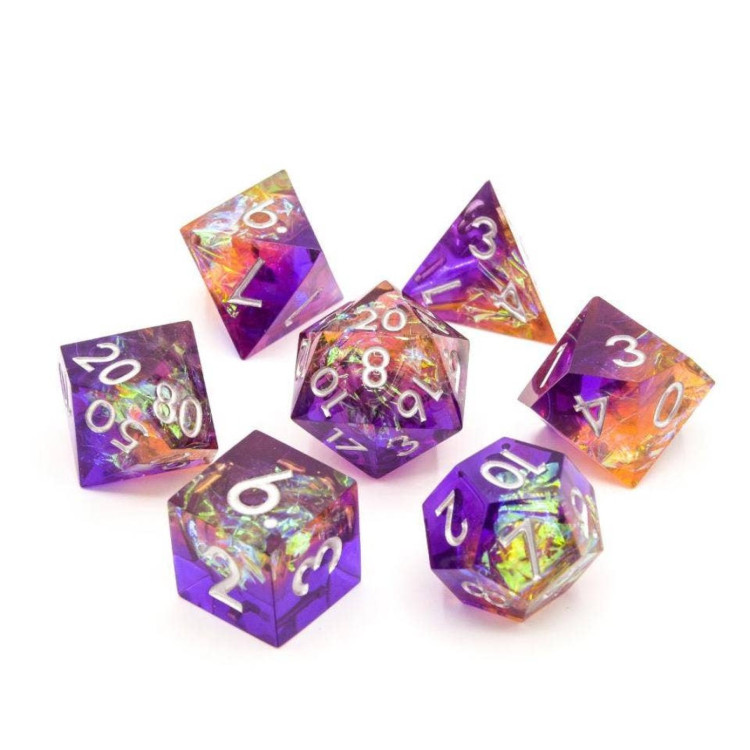 TTD Fae Fire Sharp Edge Resin Dice 7 Piece Set
