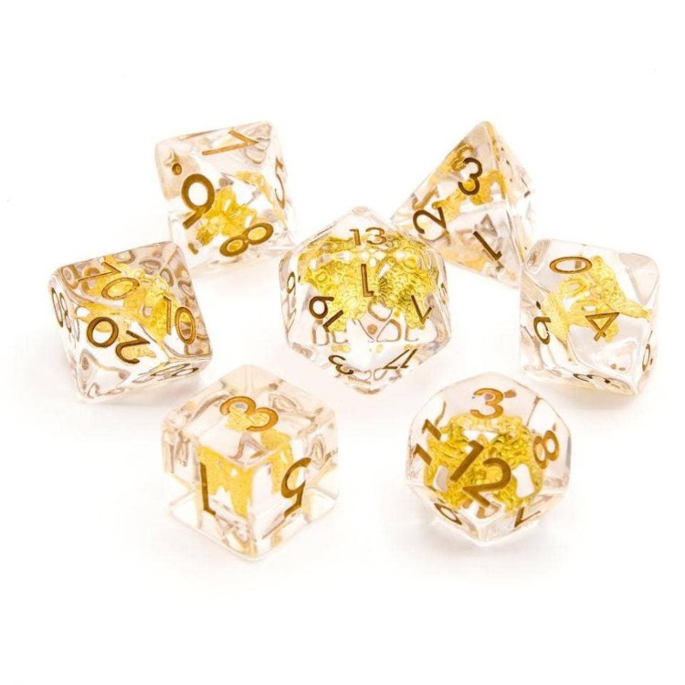TTD Gold Butterfly Inclusion Resin Inclusion Dice 7 Piece Set