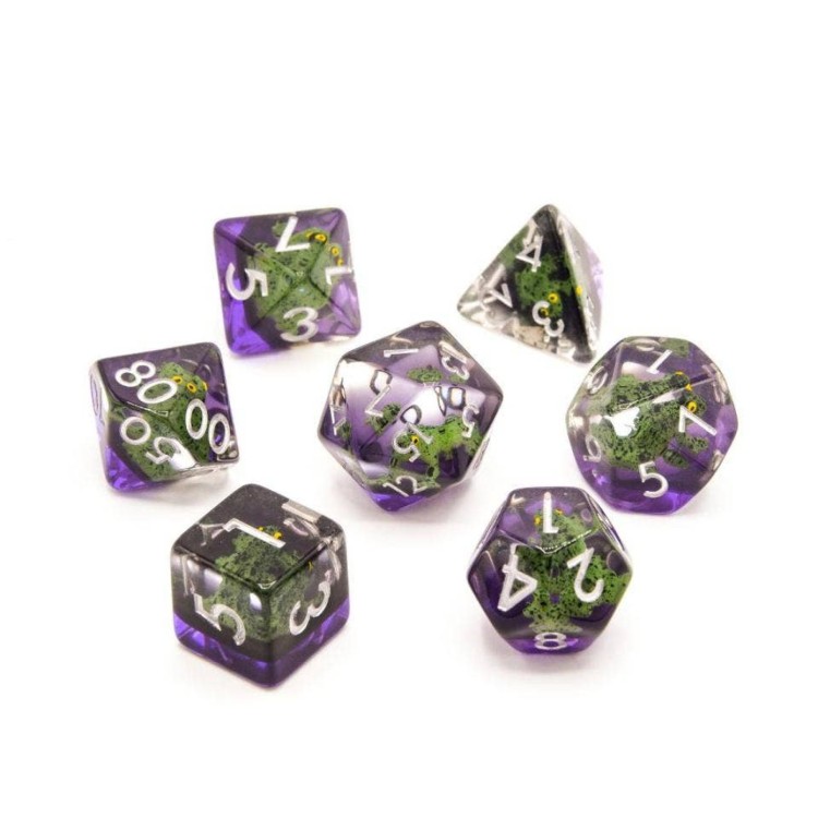 TTD Green Frogs Inclusion Resin Inclusion Dice 7 Piece Set