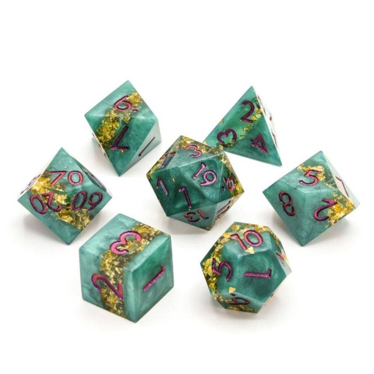 TTD Jaded Turquoise Sharp Edge Resin Dice 7 Piece Set