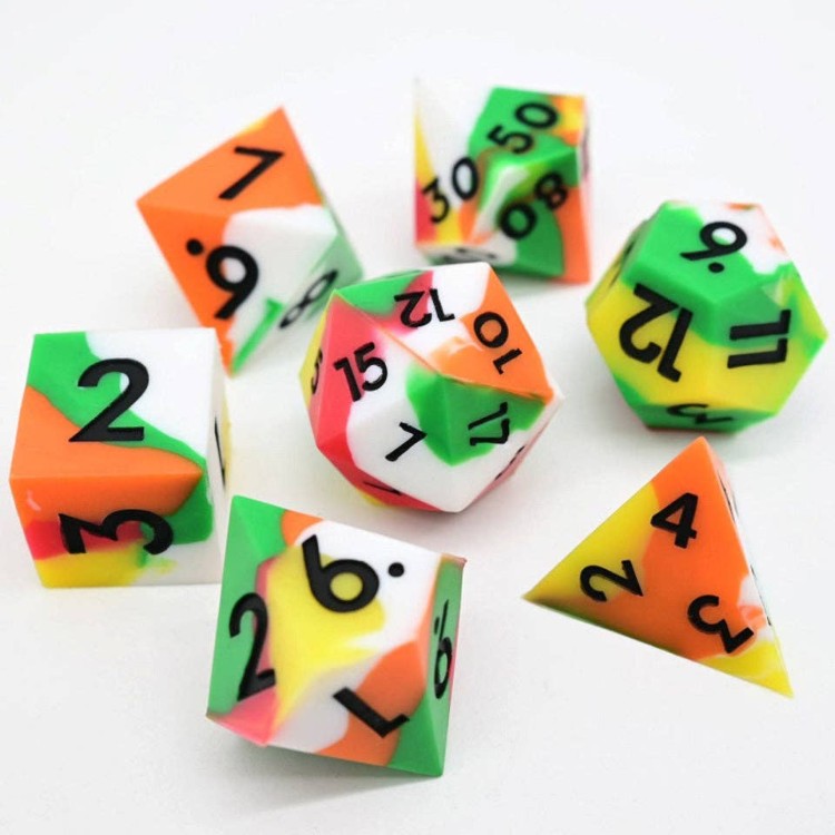 TTD Kaleidoscopic Squish Rocks Silicone Dice 7 Piece Set