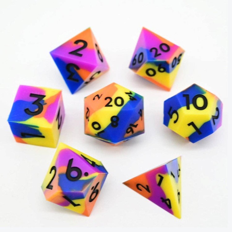TTD Colourful Squish Rocks Silicone Dice 7 Piece Set