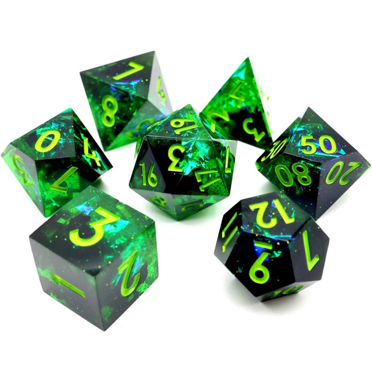 TTD Necrotic Glimmer Sharp Edge Resin Dice 7 Piece Set