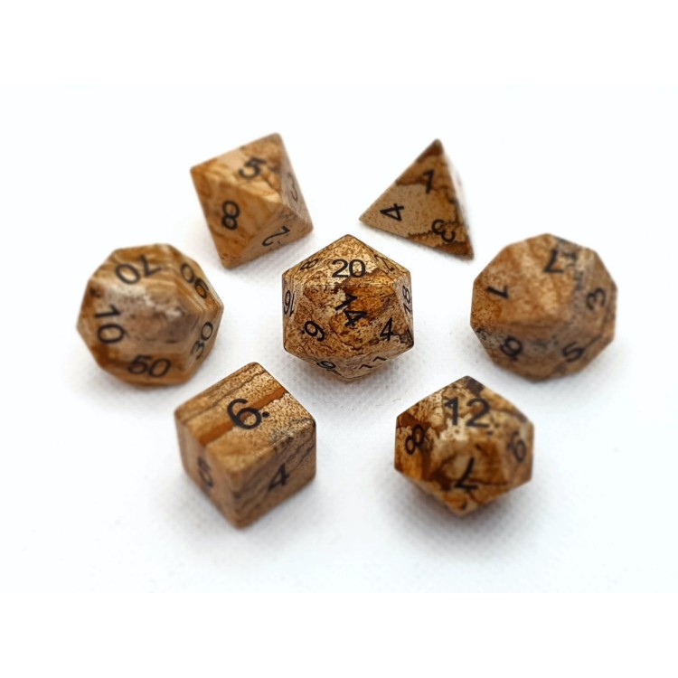 TTD Picasso Jasper Natural Gemstone Dice 7 Piece Set