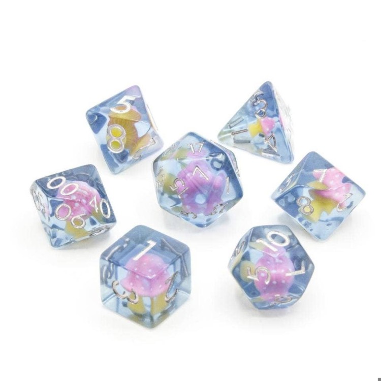 TTD Pink Mushies Resin Inclusion Dice 7 Piece Set
