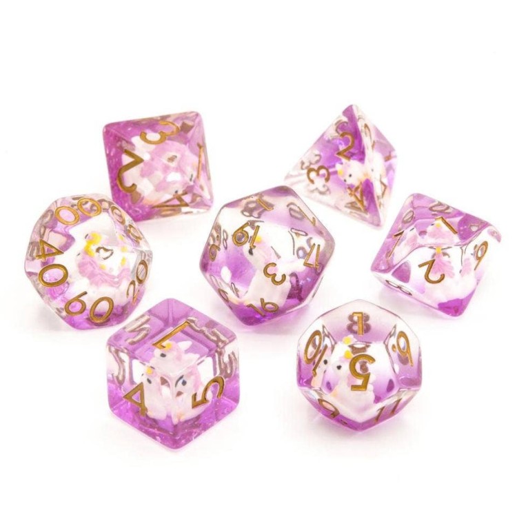 TTD Pink Unicorn Resin Inclusion Dice 7 Piece Set