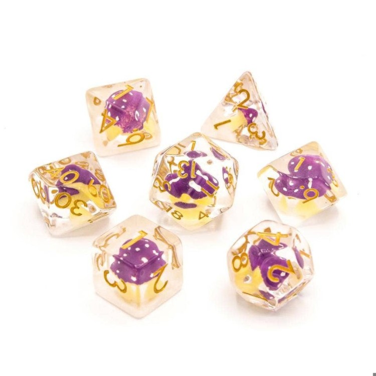 TTD Purple Mushies Resin Inclusion Dice 7 Piece Set