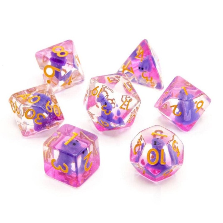 TTD Purple T-Rex  Resin Inclusion Dice 7 Piece Set