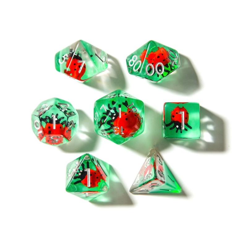 TTD Red Ladybugs Inclusion Resin Inclusion Dice 7 Piece Set