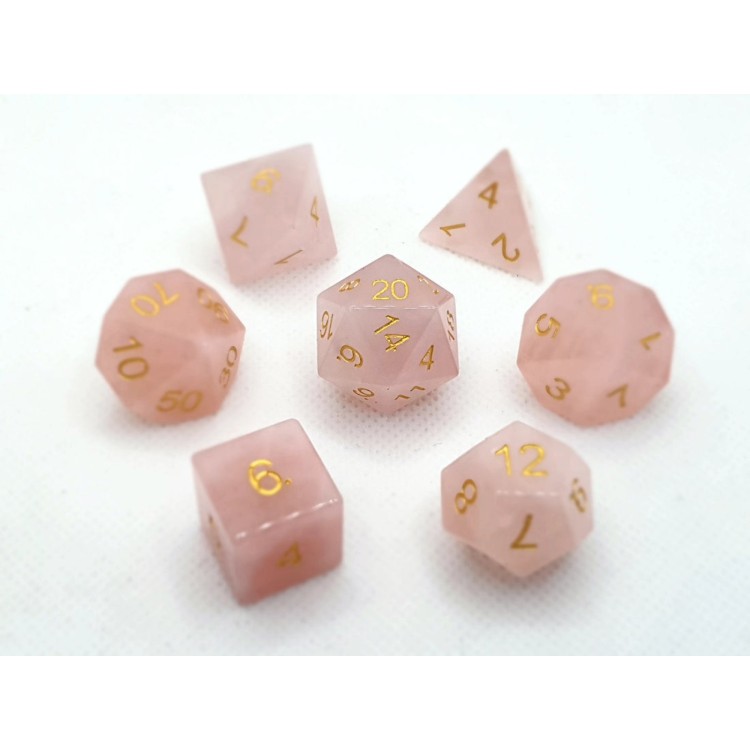 TTD Rose Quartz Natural Gemstone Dice 7 Piece Set