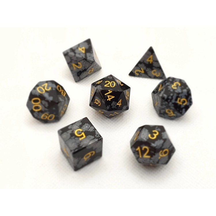 TTD Snowflake Obsidian Natural Gemstone Dice 7 Piece Set