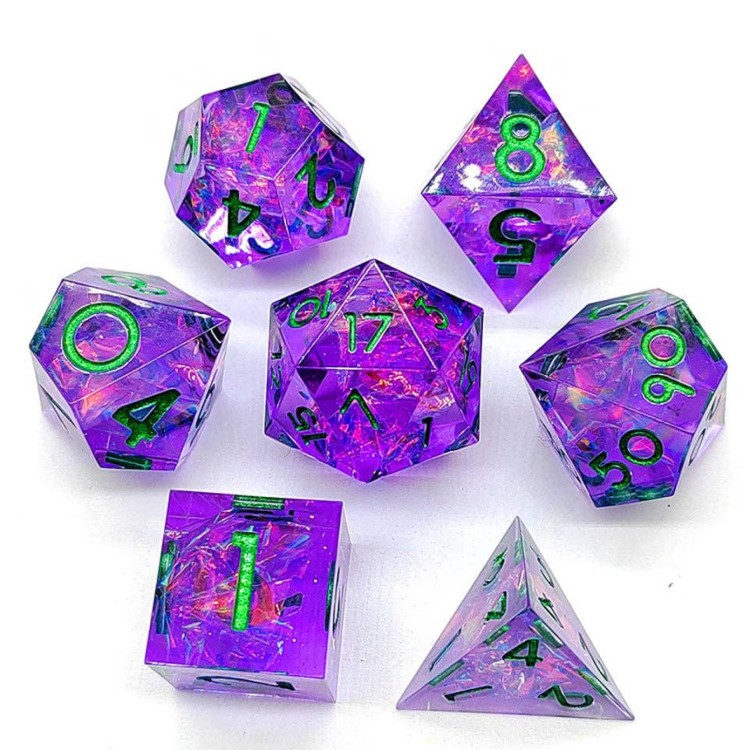 TTD Spectral Amethyst Sharp Edge Resin Dice 7 Piece Set
