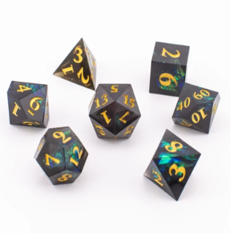 TTD Stellar Midnight Sharp Edged Dice 7 Piece Set