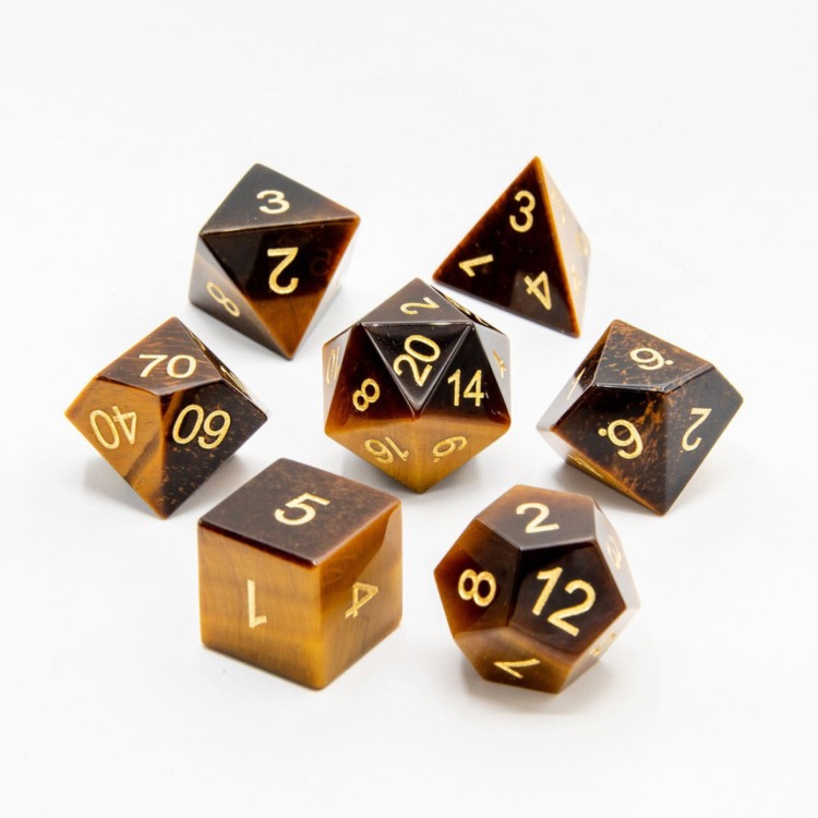 TTD Tigers Eye Natural Gemstone Dice 7 Piece Set