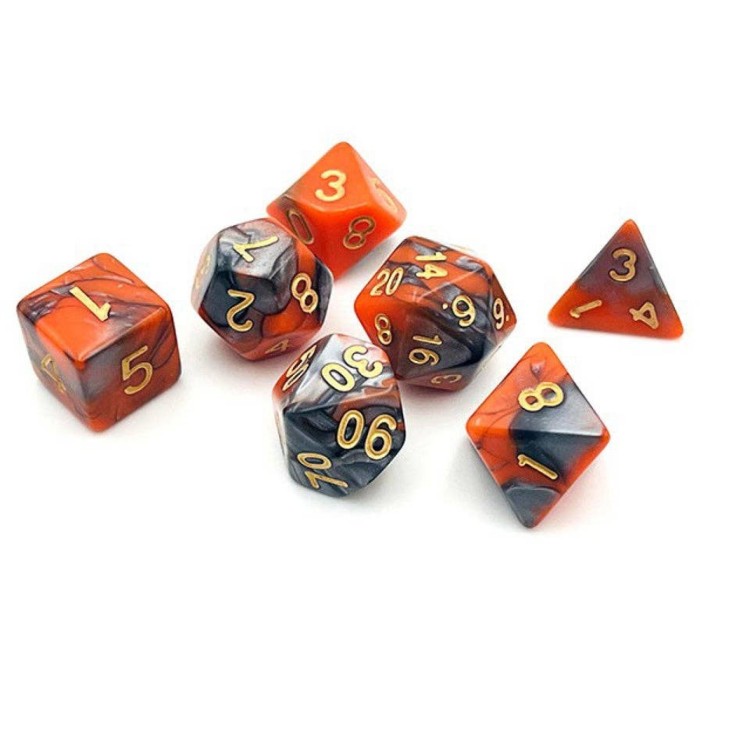 TTD Volcanic Eruption Gold Numbers Acrylic Dice 7 Piece Set